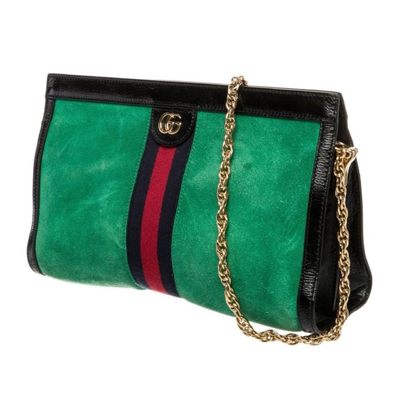 Gucci Green and Black Clutch with Gold Chain - Picture 2 of 8
